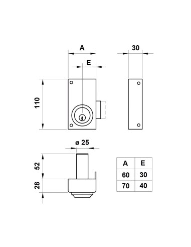 CERRADURA SOBREP.Nº33 60MM.DCHA.JIS