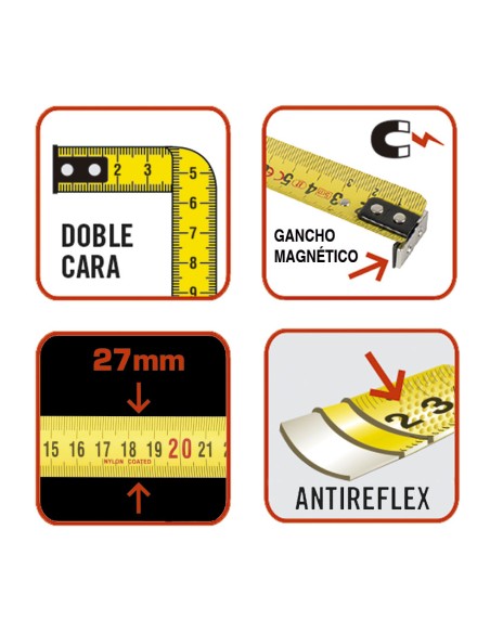 FLEXOMETRO CINTA 27/5MTS.PULL-LOCK MAGNE