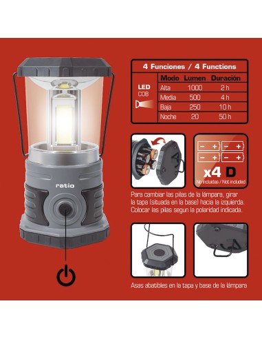 LINTERNA CAMPING COB LED 1000 LM RATIO