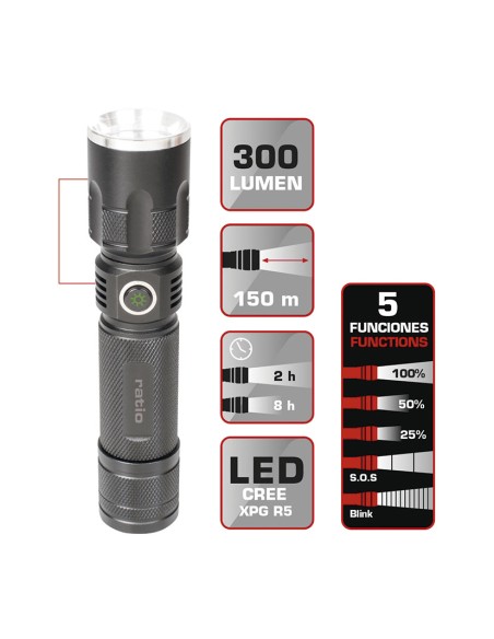 LINTERNA LED CREE+COB 300 LM RATIO