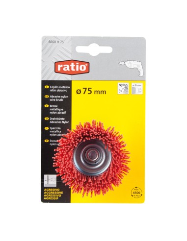 CEPILLO NYLON ROJO COPA 75MM RATIO