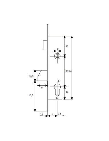 CERRADURA CARP. MET.2210NI. ENTR. 25 MM.