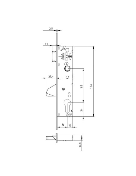 CERRADURA CARP. METAL. 2210BE.ENT.25 MM.
