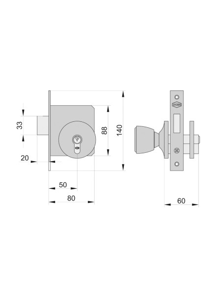 CERRADURA CON POMO, 50MM