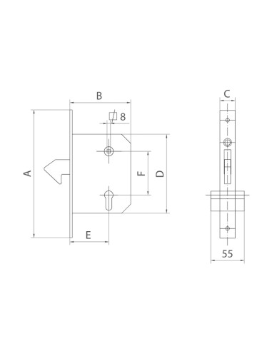 CERRADURA DE GANCHO. 60 MM.