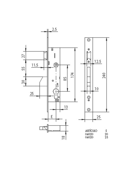 CERRADURA EMB. C.MET. M.4020.25 MM CISA
