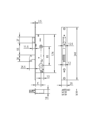 CERRADURA EMB. C.MET. M.41020.25 MM CISA