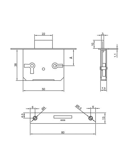 CERRADURA EMBUTIR 20 MM ENTRADA