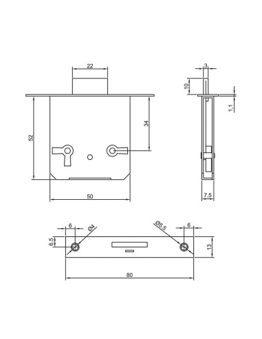 CERRADURA EMBUTIR 35 MM ENTRADA