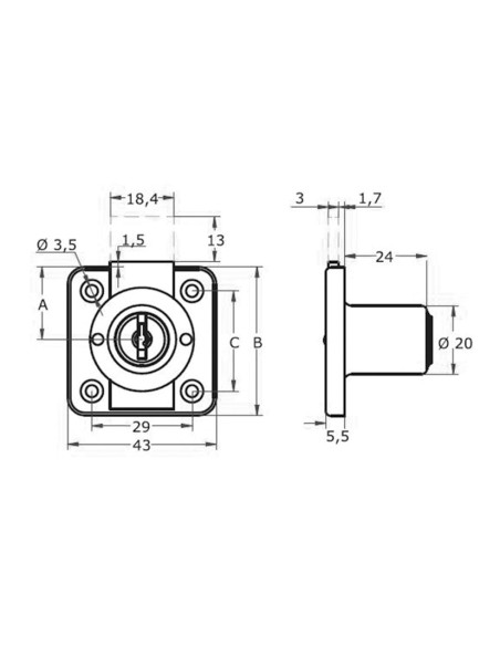 CERRADURA CAJON 361 CAJA 20 MM