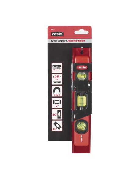 NIVEL TORPEDO ALUM/ABS MAG.3 BURB.25CM.