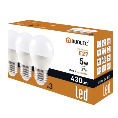 PACK 3 BOMB.LED.MINIGLOBO 5W 3000K 430LM