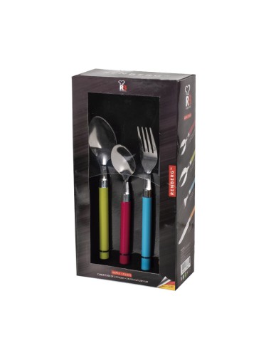 CUBIERTOS MGO.PLAST.HAPPIE COLORS 24 PZ