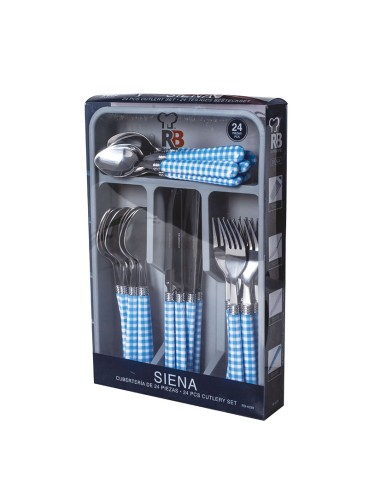 CUBIERTOS MGO.PLASTICO SIENA AZUL. 24 PZ