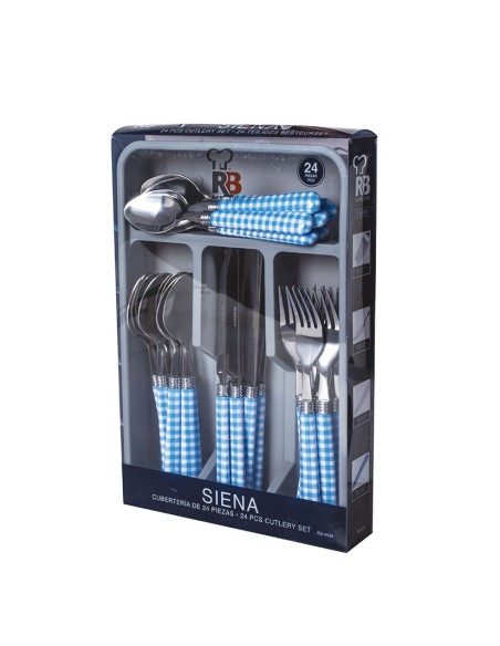 CUBIERTOS MGO.PLASTICO SIENA AZUL. 24 PZ