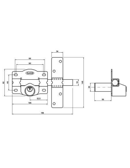 CERROJO 1203 LLAVE 105MM ESMALTADO