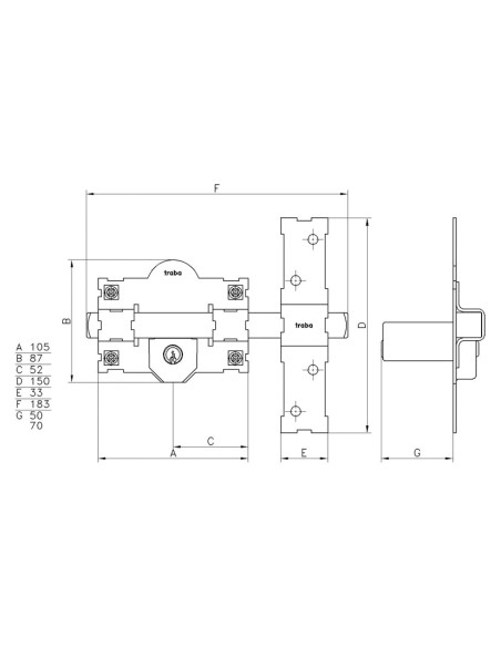 CERROJO TRABA 101-L PINT. BOMBIN RED.