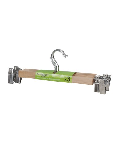 PERCHA MADERA 3UN.C/PINZAS METAL HABITEX
