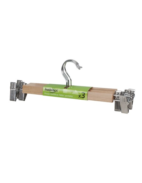 PERCHA MADERA 3UN.C/PINZAS METAL HABITEX