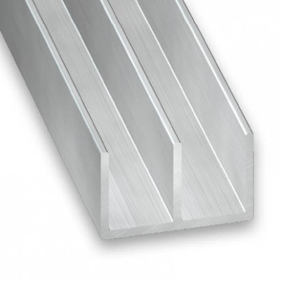 Doble U aluminio bruto 10x16x10x1,3 carril interior 6mm 2m.