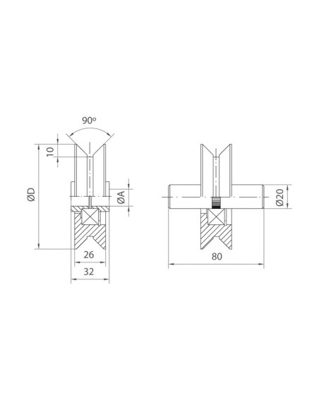 POLEA CANAL ANGULO V. 80 mm.