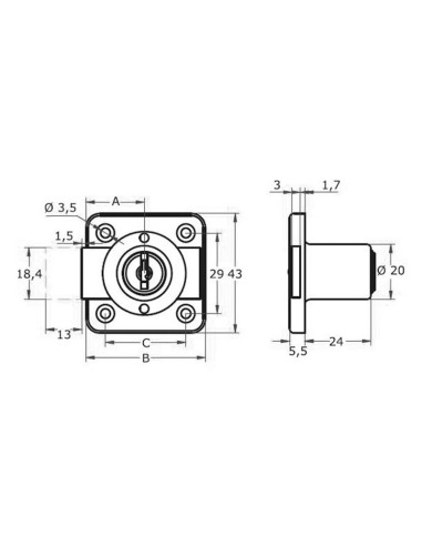 CERRADURA ARMARIO 362 CAJA 20 MM