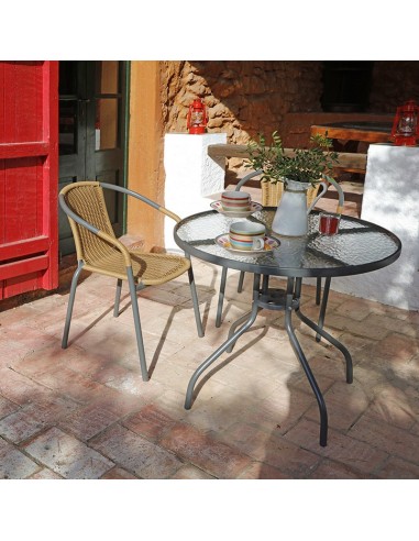 MESA ACERO/VIDRIO Ø 80 CM. BASIC