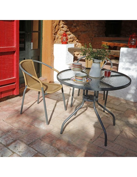 MESA ACERO/VIDRIO Ø 80 CM. BASIC