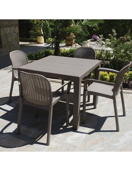 MESA IMIT.RATAN RESIN 80X80XH72 CM.TAUPE