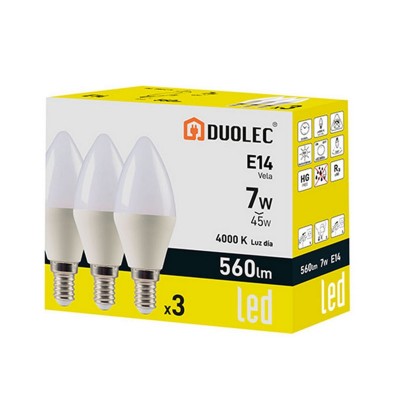 PACK 3 VELA LED DUOLEC 7W 4000K 560LM