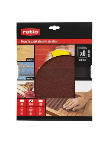 6 HOJAS PAPEL LIJA  230X280.GR.100 RAT