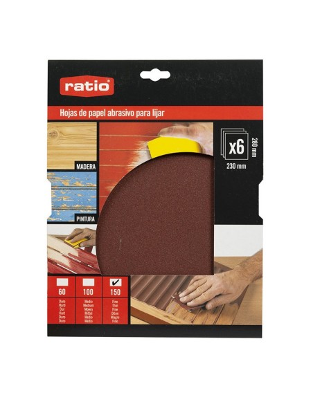 6 HOJAS PAPEL LIJA  230X280.GR.150 RAT