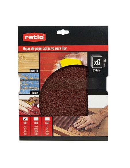 6 HOJAS PAPEL LIJA  230X280.GR.60 RATIO