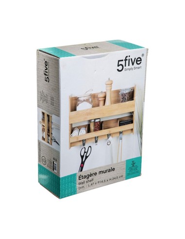 ESTANTE MURAL 4 GANCHOS 47X32 CM.BAMBU
