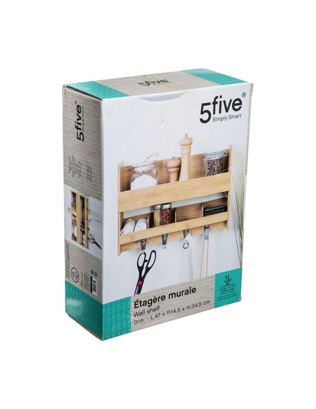ESTANTE MURAL 4 GANCHOS 47X32 CM.BAMBU