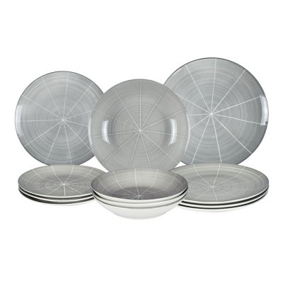 VAJILLA PORCELANA CARK HOME GREY 12 PZAS