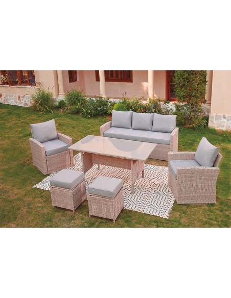 CONJUNTO MADAGASCAR SOFÁ+2 SILLONES+MESA RATAN