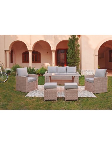 CONJUNTO MADAGASCAR SOFÁ+2 SILLONES+MESA RATAN