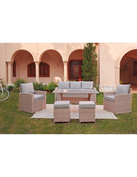 CONJUNTO MADAGASCAR SOFÁ+2 SILLONES+MESA RATAN