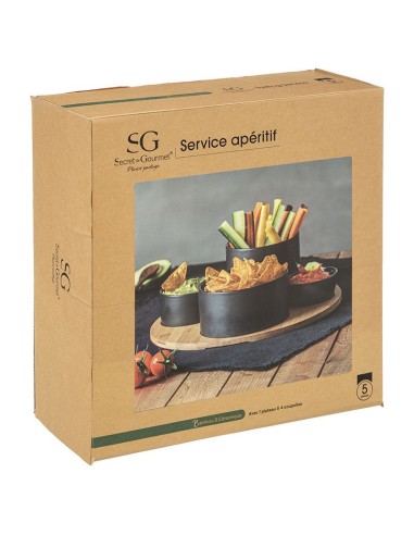 SET APERITIVO 5 PZAS. NEGRO / BAMBU