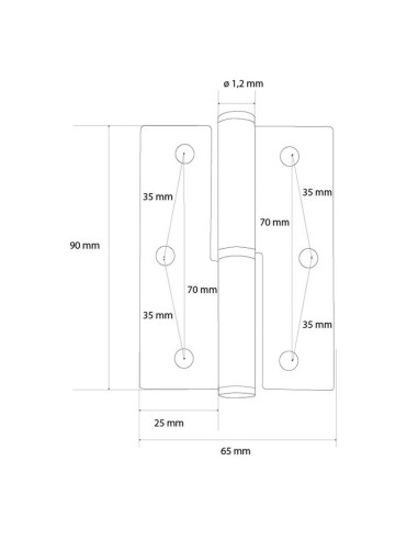 PERNIO 90 MM. CTO. CUAD. DERECHA. INOX.