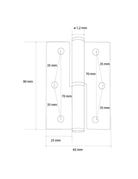 PERNIO 90 MM. CTO. CUAD. DERECHA. INOX.