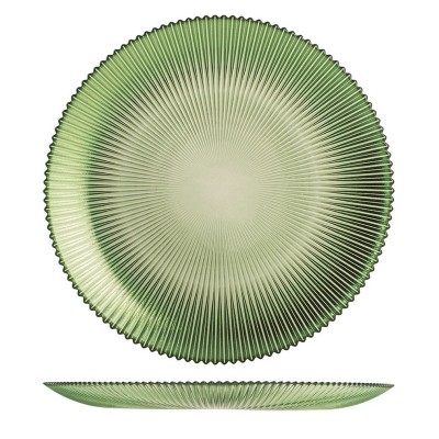 PLATO POSTRE VIDRIO GROOVE VERDE 21CM.