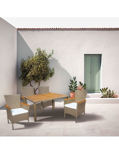 MESA ACERO/RATÁN 150 CM.