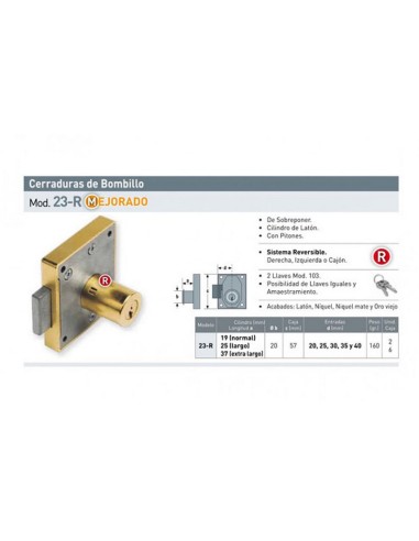 CERRADURA N.23R DE 30 BOMB.LARGO LATONAD