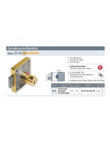 CERRADURA N.23R DE 30 BOMB.LARGO LATONAD