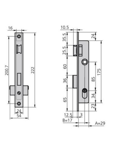 CERRADURA EMBUTIR 1975/5 ENTRADA 17 MM