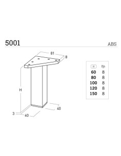 PATA CUADRADA ABS 40xh60 MM.NEGRO 2