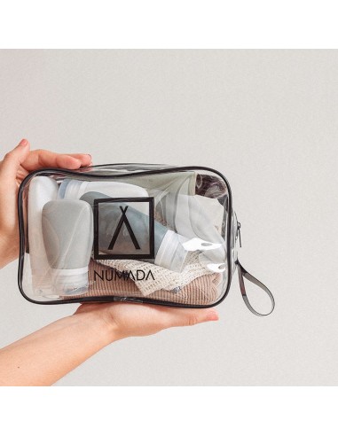 NECESER TRANSPARENTE C/BOTELLAS P/VIAJE