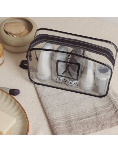 NECESER TRANSPARENTE C/BOTELLAS P/VIAJE